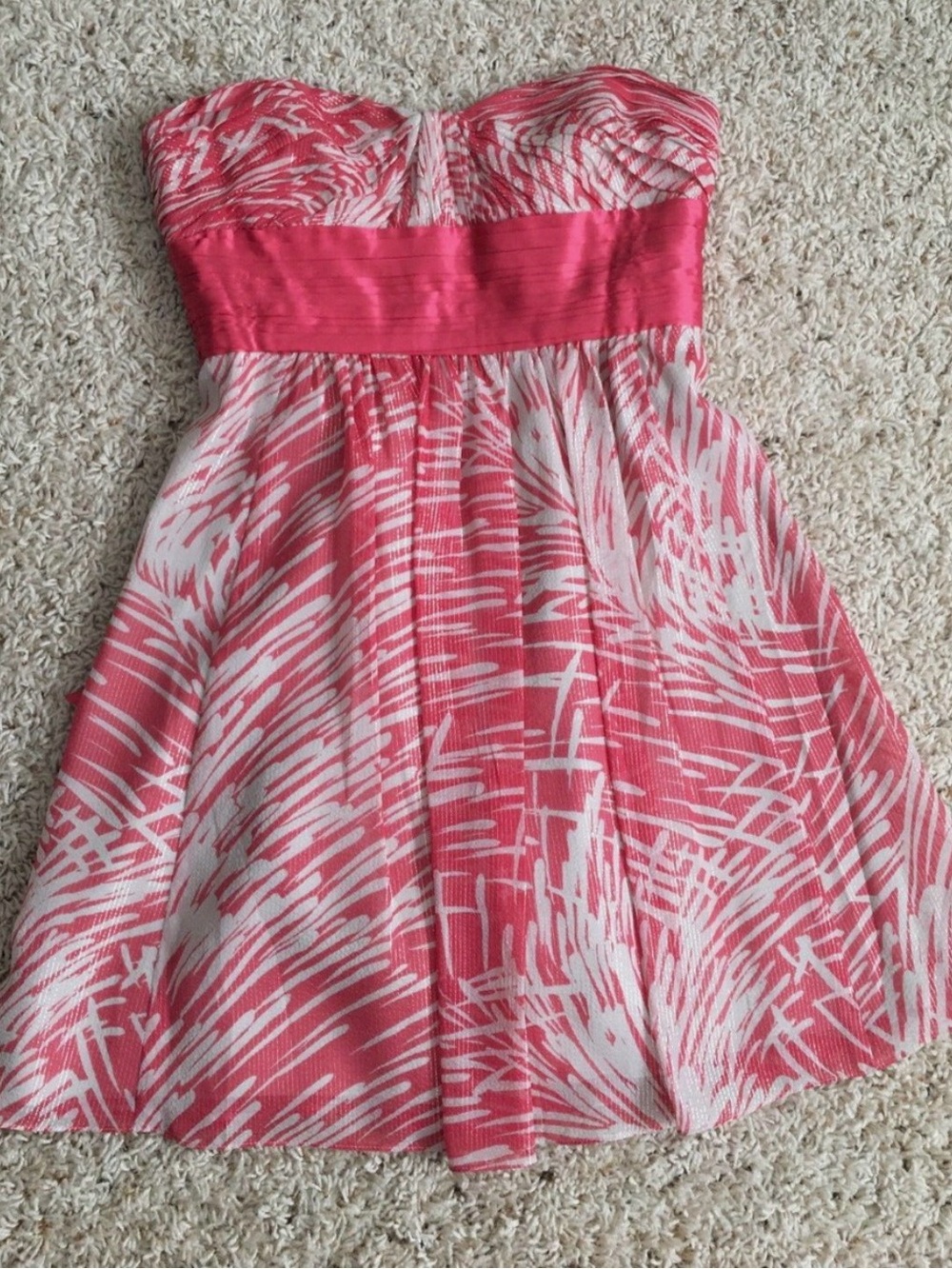 BCBGMAXAZRIA Coral Pink & Cream Strapless Silk Chiffon Cocktail Dress, size 6 - Picture 3 of 11
